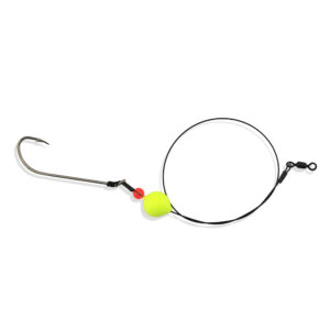 Aqua-Clear, Bluefish Wire Surf Rig, Bluefish / Striped Bass / Drum Fish, 3/0 XL Hook, 45 lb / 20.4 kg Surflon Black Wire, Chartreuse Float