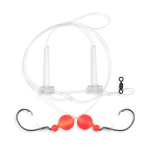 Aqua-Clear, Hi-Lo Bluefish Rig, Bluefish/Striped Bass/Rockfish/Drum, 3/0 Mustad Blk Nckl Circle Hook, AFW Swivel, 60 lb / 27.2 kg GS Mono, T-Standoff, Orange Floats