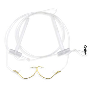 Aqua-Clear, Hi-Lo Plain Rig, Flounder / Fluke / Sea Trout / Croaker, 2/0 Gold Color Wide Gap Hook, AFW Swivel, 40 lb / 18.1 kg Grand Slam Mono, T-Standoff