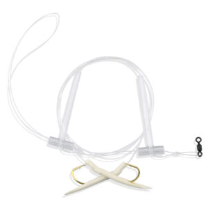 Aqua-Clear, Hi-Lo Tube Bait Rig, Flounder / Fluke / Sea Trout / Croaker / Mackerel, 2/0 Gold Color Octopus Hook, AFW Swivel, 40 lb / 18.1 kg Grand Slam Mono, White Tubes