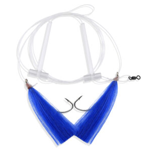 Aqua-Clear, Hi-Lo Solid Color Hair Teaser Rig, Flounder/Fluke/SeaTrout/Weakfish/Croaker, 3/0 Nickel Octopus Hook, AFW Swivel, 40 lb / 18.1 kg GS Mono, T-Standoff, Blue Hair