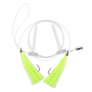 Aqua-Clear, Hi-Lo Solid Color Hair Teaser Rig, Flounder/Fluke/SeaTrout/Weakfish/Croaker, 3/0 Nickel Octopus Hook, AFW Swivel, 40 lb / 18.1 kg GS Mono, T-Standoff, Chrtrse Hair