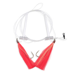 Aqua-Clear, Hi-Lo Pearl Accent Hair Teaser Rig, Flounder/Fluke/SeaTrout/Croaker, 3/0 XL Hook, AFW Swivel, 40 lb / 18.1 kg GS Mono, T-Standoff, Pink Hair, Pearl Accent