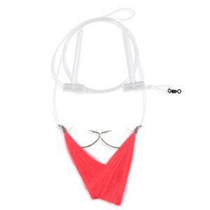 Aqua-Clear, Hi-Lo Solid Color Hair Teaser Rig, Flounder/Fluke/SeaTrout/Weakfish/Croaker, 3/0 Nickel Wide Gap Hook, AFW Swivel, 40 lb / 18.1 kg GS Mono, T-Standoff, Pink Hair