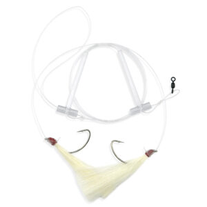 Aqua-Clear, Hi-Lo Solid Color Hair Teaser Rig, Flounder/Fluke/SeaTrout/Weakfish/Croaker, 3/0 Nickel Wide Gap Hook, AFW Swivel, 40 lb / 18.1 kg GS Mono, T-Standoff, White Hair