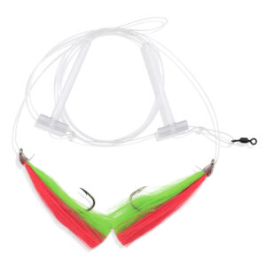 Aqua-Clear, Hi-Lo Mixed Color Hair Teaser Rig, Flounder/Fluke/SeaTrout/Croaker, 3/0 Nickel Octo Hook, AFW Swivel, 40 lb / 18.1 kg GS Mono, T-Standoff, Pink & Green Hair