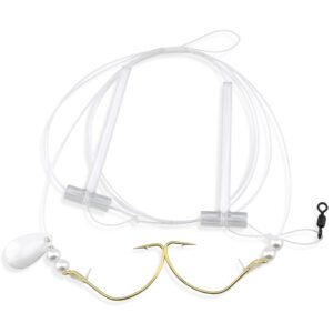 Aqua-Clear, Hi-Lo Plain Rig, Flounder / Fluke / Sea Trout / Croaker, 2/0 Gold Color Octopus Hook, AFW Swivel, 40 lb / 18.1 kg Grand Slam Mono, T-Standoff