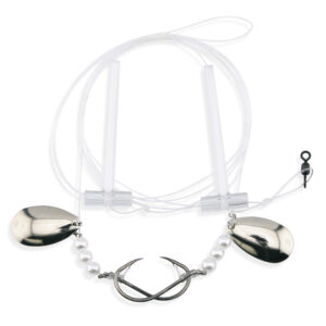 Aqua-Clear, Hi-Lo Pearl & Spinner Rig, Flounder/Fluke/SeaTrout/Croaker, 4/0 Blk Nckl Octo Hook, AFW Swivel, 40 lb / 18.1 kg GS Mono, T-Standoff, Pearls & Spinner Top & Bottom