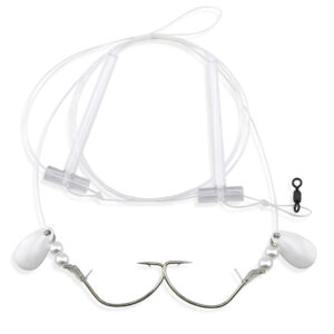 Aqua-Clear, Hi-Lo Pearl & Spinner Rig, Flounder/Fluke/SeaTrout/Croaker, 3/0 Nickel Wide Gap Hook, AFW Swivel, 40 lb / 18.1 kg GS Mono, T-Standoff, Pearl & Spinner Top & Bottom