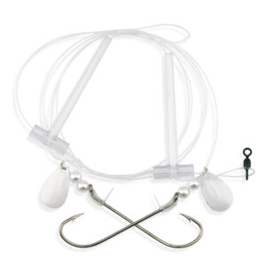 Aqua-Clear, Hi-Lo Pearl & Spinner Rig, Flounder/Fluke/SeaTrout/Croaker, 3/0 XL Nickel Hook, AFW Swivel, 40 lb / 18.1 kg GS Mono, T-Standoff, Pearl & Spinner Top & Bottom