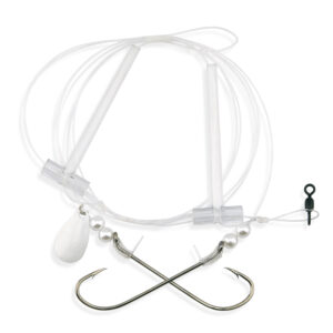 Aqua-Clear, Hi-Lo Pearl & Spinner Rig, Flounder/Fluke/SeaTrout/Croaker, 3/0 XL Nickel Hook, AFW Swivel, 40 lb / 18.1 kg GS Mono, T-Standoff, Pearl & Spinner Top, Pearl Bottom