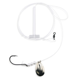 Aqua-Clear, Single Rig, Fluke/Flounder/SeaTrout/Weakfish/Croaker, 4/0 Black Nickel Octopus Hook, AFW Swivel, 40 lb / 18.1 kg Grand Slam Mono, T-Standoff, Pearls, Spinner