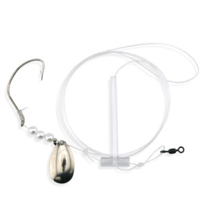 Aqua-Clear, Single Rig, Fluke/Flounder/SeaTrout/Weakfish/Croaker, 4/0 Nickel Wide Gap Hook, AFW Swivel, 40 lb / 18.1 kg Grand Slam Mono, T-Standoff, Pearls, Large Nickel Spinr