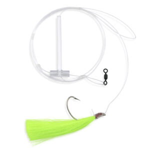 Aqua-Clear, Hair Teaser Rig, Flounder / Fluke / Sea Trout / Weakfish / Croaker, 3/0 Nickel Wide Gap Hook, AFW Swivel, 40 lb / 18.1 kg Grand Slam Mono, T-Standoff, Chrtrse Hair