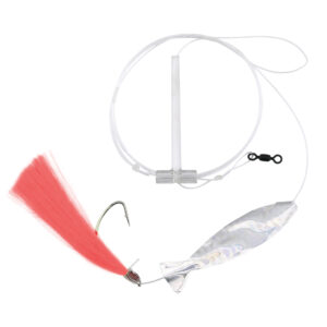 Aqua-Clear, Hair Teaser Rig, Flounder/Fluke/Sea Trout/Weakfish/Croaker, 3/0 Nickel Wide Gap Hook, AFW Swivel, 40 lb/18.1 kg GS Mono, T-Standoff, Pink Hair, Silver Holo Minnow