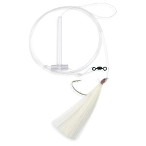 Aqua-Clear, Hair Teaser Rig, Flounder / Fluke / Sea Trout / Weakfish / Croaker, 3/0 XL Nickel Hook, AFW Swivel, 40 lb / 18.1 kg Grand Slam Mono, T-Standoff, White Hair