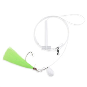 Aqua-Clear, XL Spinner Rig, Flounder/Fluke/Sea Trout/Croaker, 2/0 Nickel Wide Gap Hook, AFW Swivel, 40 lb / 18.1 kg GS Mono, Single Extra Large Green Hair Spinner, Pearls