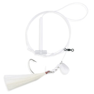 Aqua-Clear, XL Spinner Rig, Flounder/Fluke/Sea Trout/Croaker, 2/0 Nickel Wide Gap Hook, AFW Swivel, 40 lb / 18.1 kg GS Mono, Single Extra Large White Spinner, Pearls