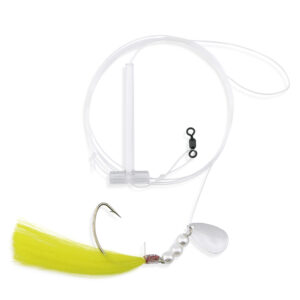 Aqua-Clear, XL Spinner Rig, Flounder/Fluke/Sea Trout/Croaker, 2/0 Nickel Wide Gap Hook, AFW Swivel, 40 lb / 18.1 kg GS Mono, Single Extra Large Yellow Spinner, Pearls