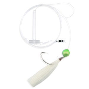 Aqua-Clear, Float & Hair Single Rig, Flounder/Fluke/Sea Trout/Croaker, 2/0 Nickel Wide Gap Hook, AFW Swivel, 40 lb / 18.1 kg GS Mono, T-Standoff, Green Float, White Hair