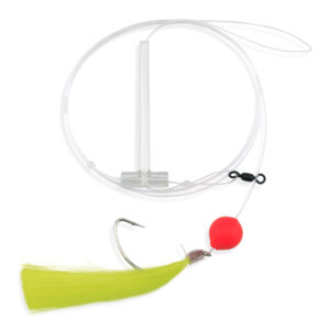 Aqua-Clear, Float & Hair Single Rig, Flounder/Fluke/Sea Trout/Croaker, 2/0 Nickel Wide Gap Hook, AFW Swivel, 40 lb / 18.1 kg GS Mono, T-Standoff, Red Float, Yellow Hair