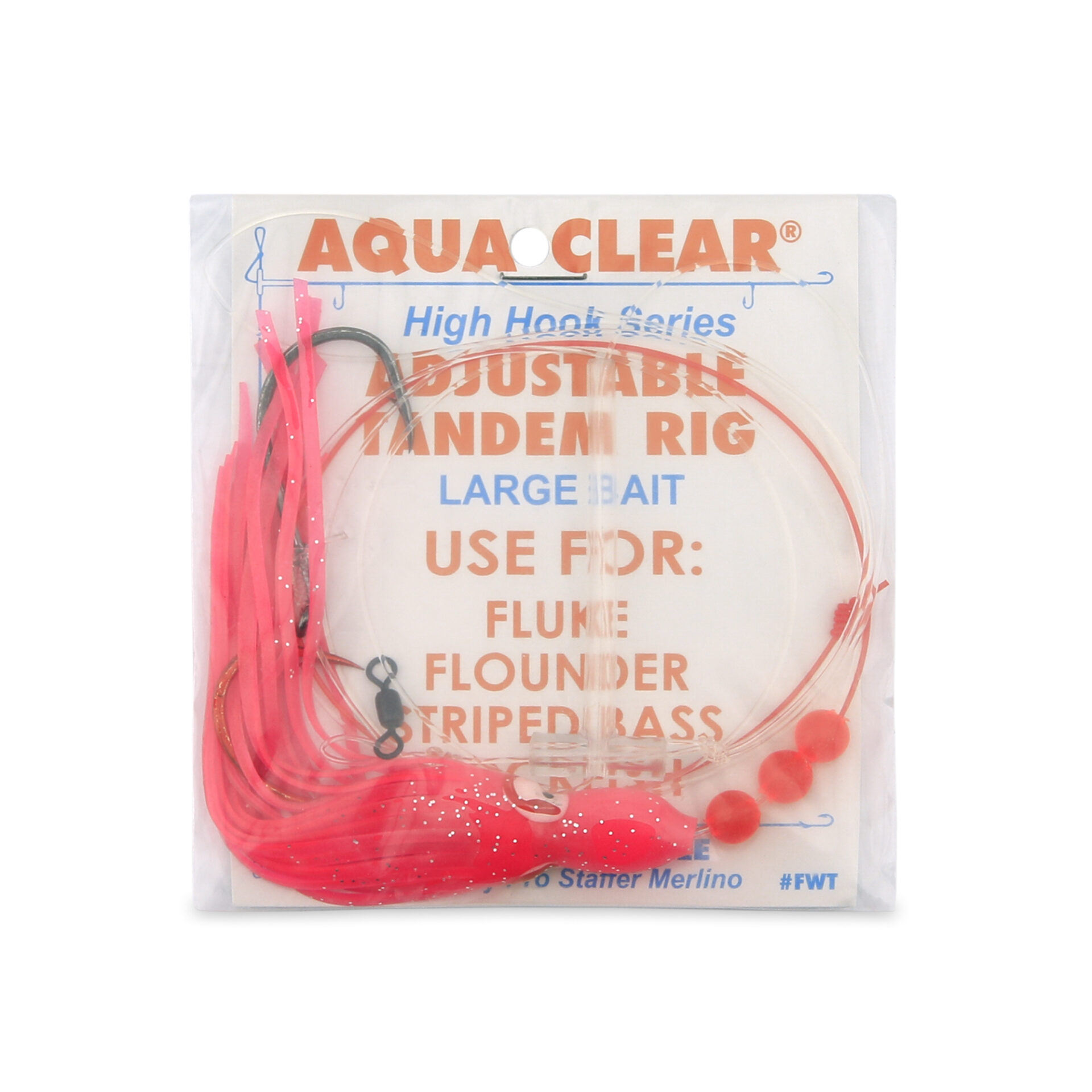 Aqua-Clear, Adj Tandem Rig, Flndr/Fluke/SeaTrout/Croaker, 5/0 Blk Nckl Oct Hook, AFW Swv, 40 lb/18.1 kg GS Mono, T-Standoff, 4 in/6.2 cm Heart Burn Pink Glitter Squid - Image 2