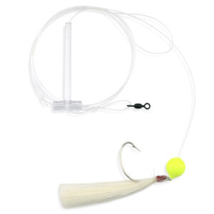 Aqua-Clear, Float & Hair Single Rig, Flounder/Fluke/Sea Trout/Croaker, 2/0 Nickel Wide Gap Hook, AFW Swivel, 40 lb / 18.1 kg GS Mono, T-Standoff, Yellow Float, White Hair