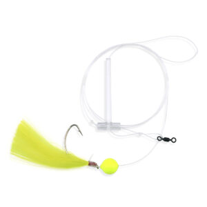 Aqua-Clear, Float & Hair Single Rig, Flounder/Fluke/Sea Trout/Croaker, 2/0 Nickel Wide Gap Hook, AFW Swivel, 40 lb / 18.1 kg GS Mono, T-Standoff, Yellow Float, Yellow Hair