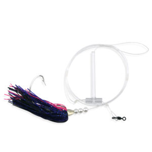 Aqua-Clear, Teaser Flasher Rig, Single Leadr, Flndr/Fluke/SeaTrout/Croaker, 4/0 Nckl WideGapHook, AFW Swvl, 40 lb/18.1 kg GS Mono, T-Standoff, Purpl/Pnk Kingbuster, Pearls