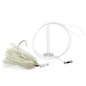 Aqua-Clear, Teaser Flasher Rig, Single Leadr, Flndr/Fluke/SeaTrout/Croaker, 4/0 Nckl WideGapHook, AFW Swvl, 40 lb/18.1 kg GS Mono, T-Standoff, White Kingbuster, Pearls