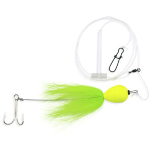 Aqua-Clear, Mullet Rig, Bluefish/Striped Bass/Rockfish/Drum, 3/0 Mustad Dbl Hook, AFW Swivel, 60 lb / 27.2 kg GS Mono, T-Standoff, SS Straight Wire, Chartreuse Hair & Float