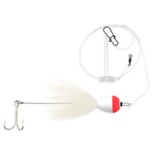 Aqua-Clear, Mullet Rig, Bluefish/Striped Bass/Rockfish/Drum, 3/0 Mustad Dbl Hook, AFW Swivel, 60 lb / 27.2 kg GS Mono, T-Standoff, SS Straight Wire, WhiteHair, White/RedFloat