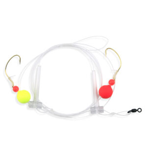 Aqua-Clear, Hi-Lo Pomano Snapper Rig, Pompano/Snapper/Whiting/Spot, Size 4 Wide Gap Hook, AFW Swivel, 40 lb / 18.1 kg GS Mono, T-Standoff, Red Beads, Red & Chartreuse Float