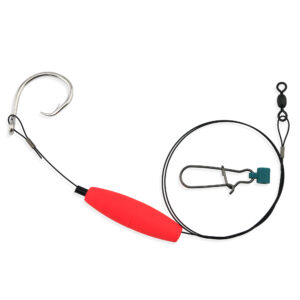 Aqua-Clear, Shark Surf Rig, 13/0 Extra Strong Circle Hook, AFW Swivel, 90 lb / 40.1 kg Surflon Black Wire 28 in / 71.1 cm Double-Crimped, Braid Resistant Fish Finder, Red Flt