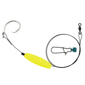 Aqua-Clear, Shark Surf Rig, 13/0 Extra Strong Circle Hook, AFW Swivel, 90 lb / 40.1 kg Surflon Black Wire 28 in / 71.1 cm Double-Crimped, Braid Resistant Fish Finder, Yel Flt