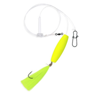 Aqua-Clear, Surf Float Rig, Flounder / Fluke / Striped Bass / Weakfish / Bluefish, 3/0 XL Hook, AFW Swivel, 60 lb / 27.2 kg Grand Slam Mono, Chrtrse Hair, Chrtrse Cigar Float