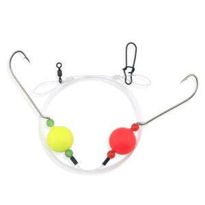 Aqua-Clear, Surf Ball Hi-Lo Rig, Flounder / Fluke / Striped Bass / Weakfish / Bluefish, Size 1 XL Hook, AFW Swivel, 60 lb / 27.2 kg Grand Slam Mono, Chrt & Chrt Float, Beads