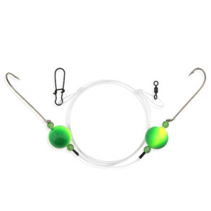 Aqua-Clear, Surf Ball Hi-Lo Rig, Flounder / Fluke / Striped Bass / Weakfish / Bluefish, Size 1 XL Hook, AFW Swivel, 60 lb / 27.2 kg Grand Slam Mono, Green Floats, Beads