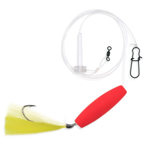Aqua-Clear, Surf Ball Hi-Lo Rig, Flounder / Fluke / Striped Bass / Weakfish / Bluefish, Size 1 XL Hook, AFW Swivel, 60 lb / 27.2 kg Grand Slam Mono, Red Float Ylw Hair, Beads