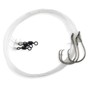 Aqua-Clear, Striped Bass Snelled Hooks Rig, 5/0 Ultra Thin Demon Circle Hooks, AFW Swivel, 60 lb / 27.2 kg Grand Slam Mono 48 in / 121.2 cm, 3 pc
