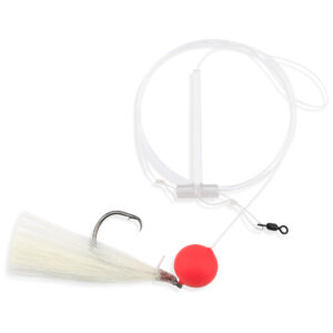 Aqua-Clear, Blood Worm Teaser Rig, Striped Bass / Rockfish / Drum, 7/0 Nickel Octopus Hook, AFW Swivel, 60 lb / 27.2 Grand Slam Mono, T-Standoff, Red Float, White Hair