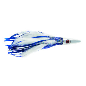 Billy Baits, Ahi Slayer Lure, Blue/White Feather/Vinyl Skirt, 5 in / 12.7 cm