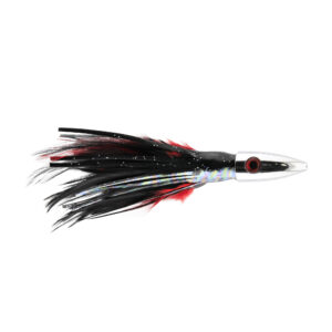 Billy Baits, Ahi Slayer Lure, Black/Red Feather/Vinyl Skirt, 5 in / 12.7 cm