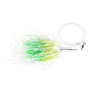Billy Baits, Mini Turbo Slammer Rigged & Ready, Pearl/Chartreuse/Green Firetip, Concave Head, 7/0 Mustad Hook, AFW Swivel, 100 lb / 45.3 kg Grand Slam Mono Line, 6 ft / 1.8 m