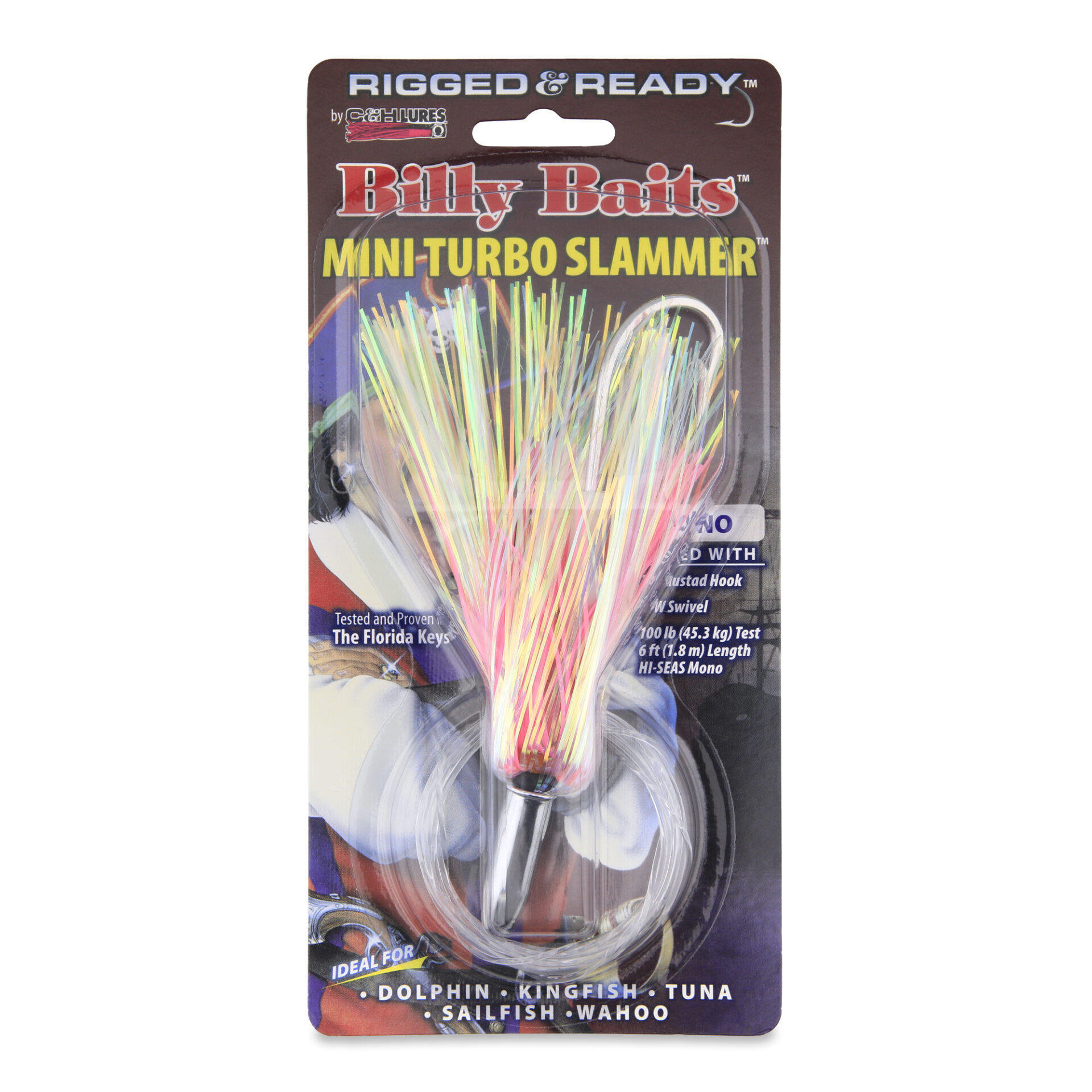 Billy Baits, Mini Turbo Slammer Rigged & Ready, Pearl/Pink, Concave Head, 7/0 Mustad Hook, AFW Swivel, 100 lb / 45.3 kg Grand Slam Mono Line, 6 ft / 1.8 m - Image 2