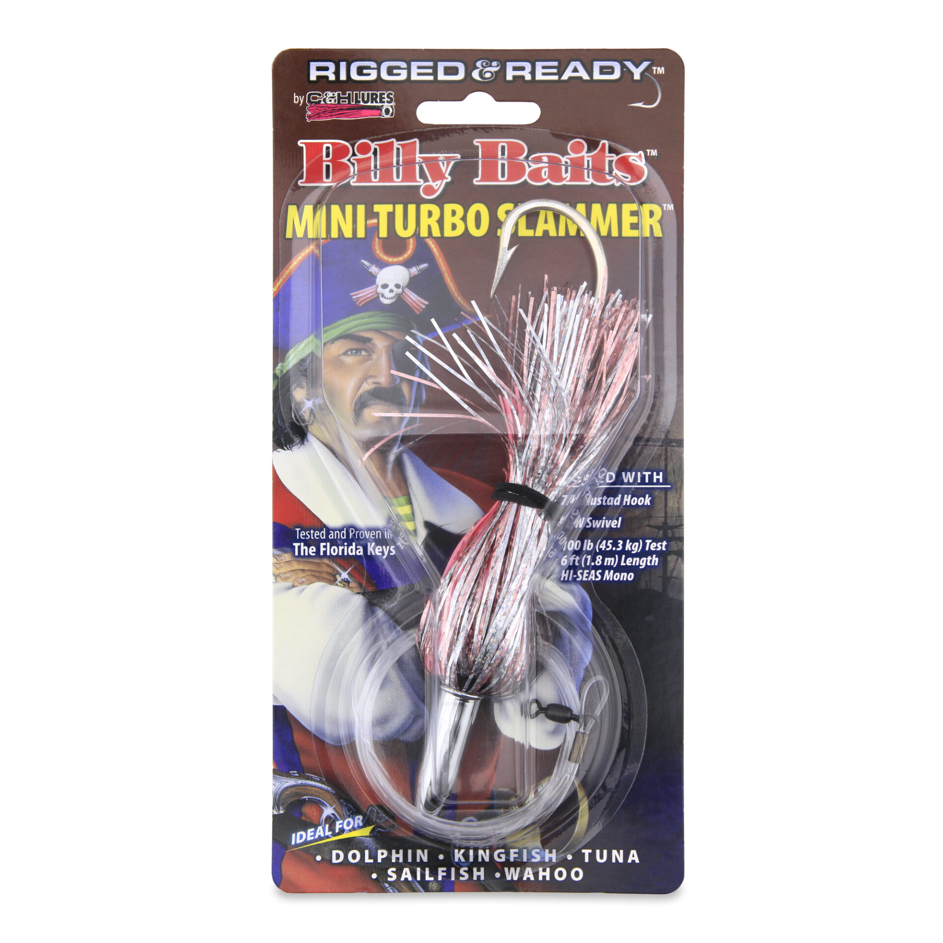 Billy Baits, Mini Turbo Slammer Rigged & Ready, Pink-Silver/Pink, Concave Head, 7/0 Mustad Hook, AFW Swivel, 100 lb / 45.3 kg Grand Slam Mono Line, 6 ft / 1.8 m - Image 2