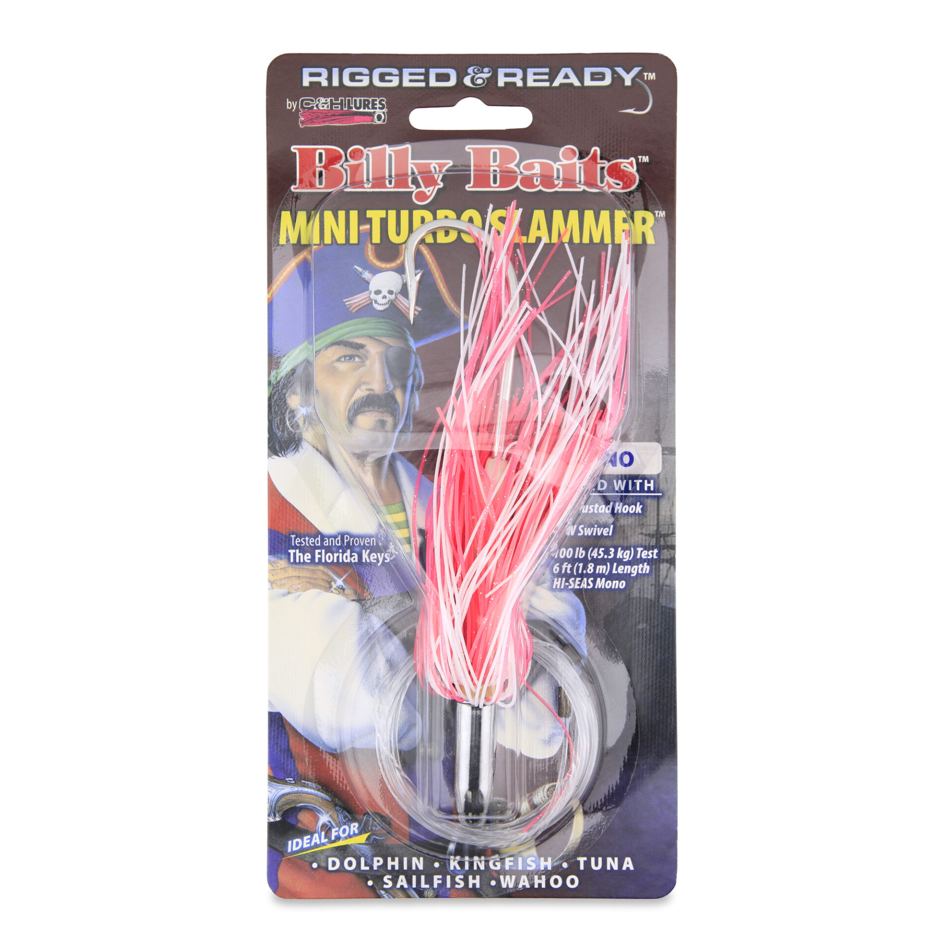 Billy Baits, Mini Turbo Slammer Rigged & Ready, Pink/White/Pink, Concave Head, 7/0 Mustad Hook, AFW Swivel, 100 lb / 45.3 kg Grand Slam Mono Line, 6 ft / 1.8 m - Image 2