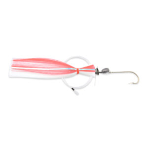 Billy Baits, Billy Witch Rigged & Ready, White/Pink Stripe Skirt, 0.25 oz Head, 7/0 Hook, 0.50 oz Sinker, Bait Spring, Looped End, 130 lb / 58.9 kg GSMono Line, 6 ft / 1.8 m