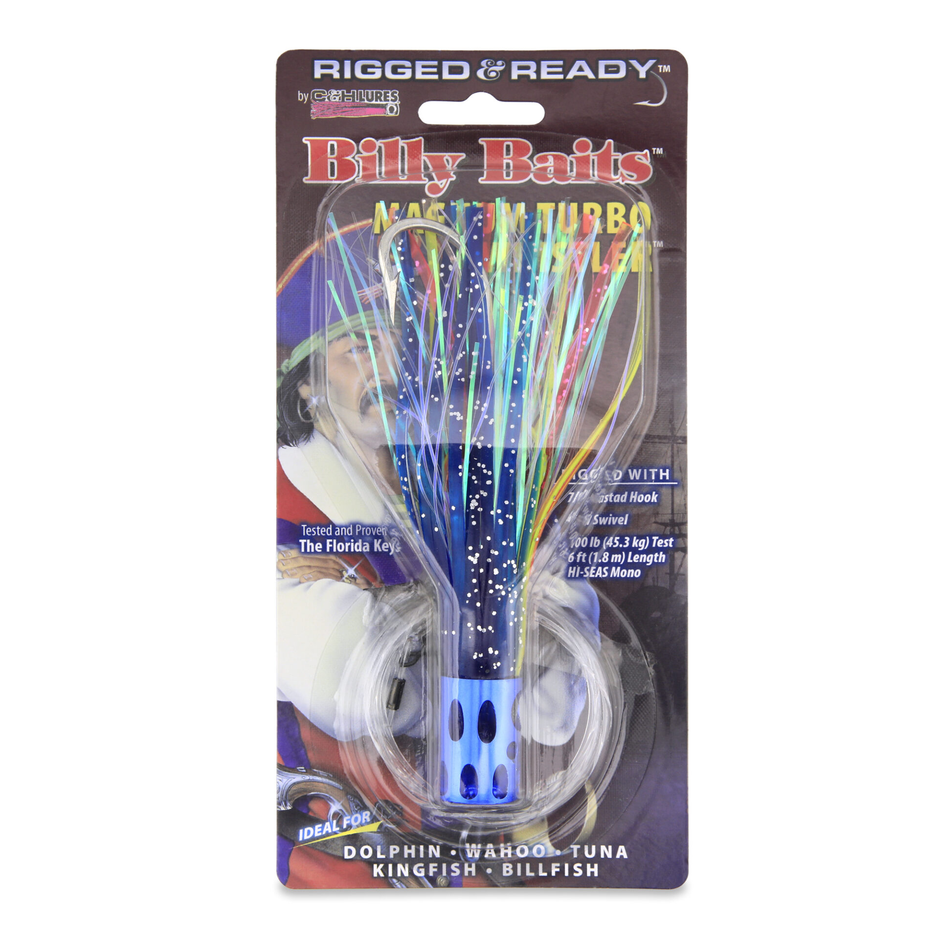 Billy Baits, Magnum Turbo Whistler Rigged & Ready, Blue/Pink/Pearl Skirt, 2 oz / 56.6 g Head, 7/0 Mustad Hook, AFW Swivel, 100 lb / 45.3 kg Grand Slam Mono Line, 6 ft / 1.8 m - Image 2