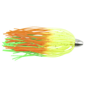 C&H, King Buster Lure, Chartreuse/GreenOrangeFire Skirt, 1/8 oz / 3.5 g Head, 2.5 in / 6.35 cm, 3 pc